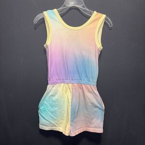 Tea Collection Girls Rainbow Romper Size 5 Sleeveless Shorts Pockets